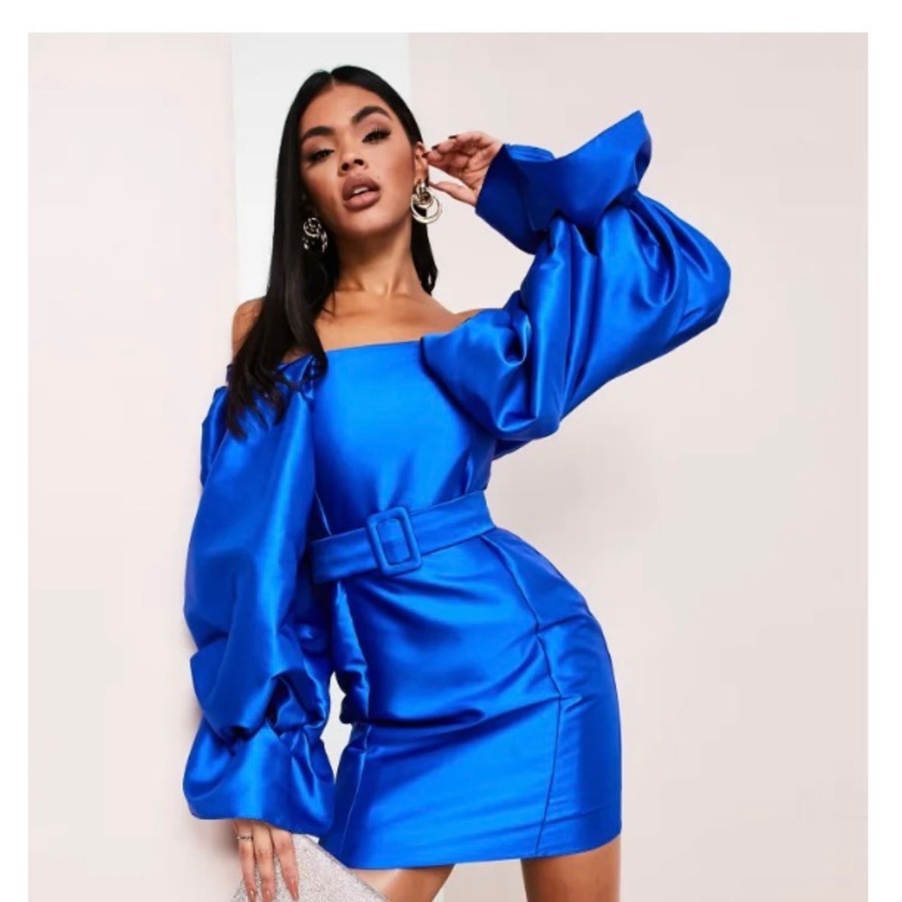 ASOS LUXE belted drama
sleeve structured satin mini